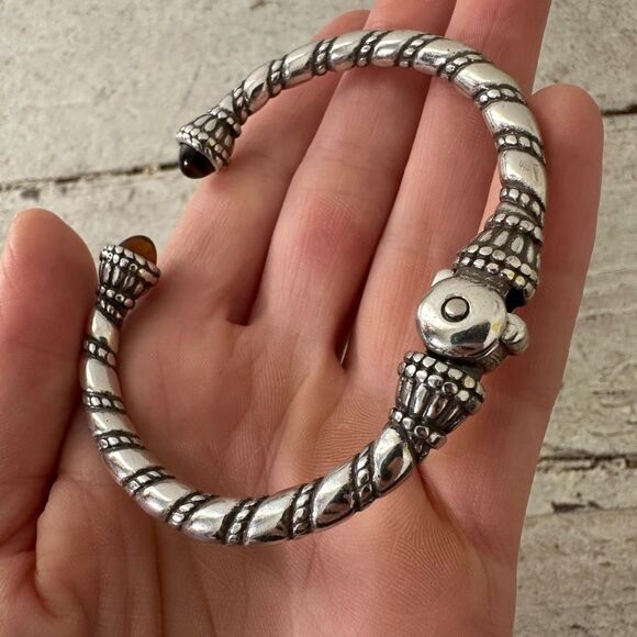 Vintage 80s Gripois Glass Cabachon Mogul Twist Cuff Bracelet With Hinge - Picture 3 of 8